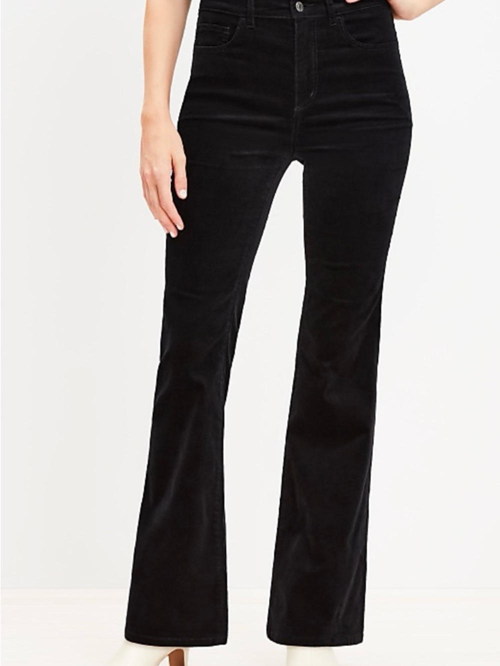 LOFT Petite Slim Flare Pants – Stretch Velvet – Black – Size 24P / 00 – NWT